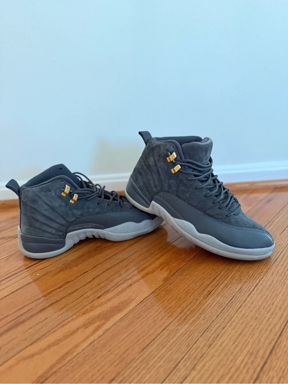 Jordan Men's Charcoal Gray High-Top Sneakers with Gold Accents